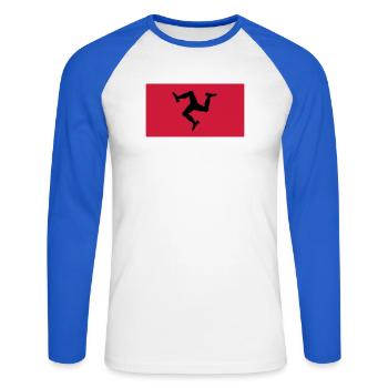 The Manx Triskelion, Emblem of the Isle of Man - Unisex Long Sleeve Baseball T-Shirt - white/royal blue - Front - Nik (191cm)