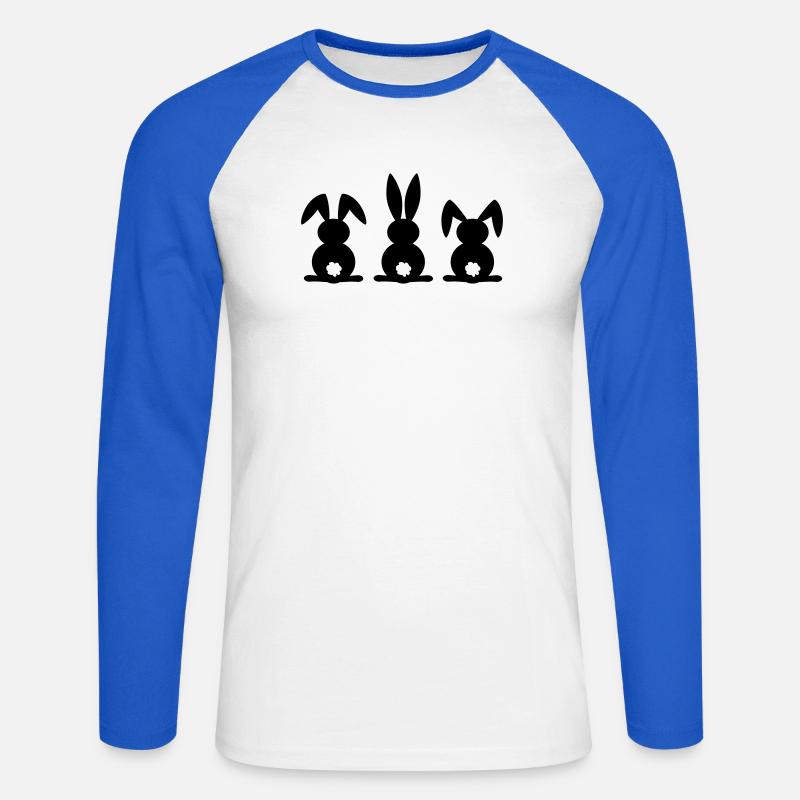 Kaninchen-Silhouette. Frohe Ostern oder Osterfeier. Ei. - Unisex Baseballshirt langarm - Weiß/Royalblau