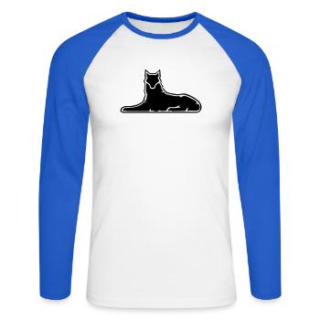 Wolf von Ichkeria 2024 - Unisex Baseballshirt langarm - Weiß/Royalblau - Vorne - Nik (191cm)