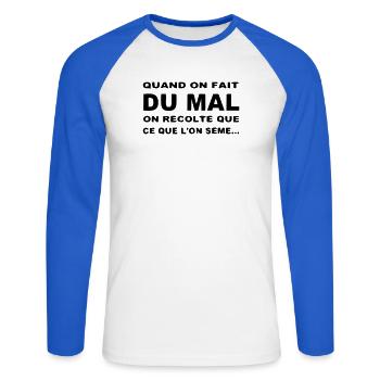Karma - T-shirt baseball manches longues Homme - blanc/bleu royal - Devant - Nik (191cm)