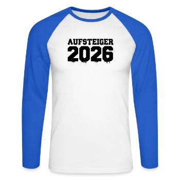 Aufsteiger 2026 - Unisex Baseballshirt langarm - Weiß/Royalblau - Vorne - Nik (191cm)