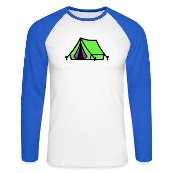 Festival Tent Camping Icon - Unisex Long Sleeve Baseball T-Shirt - white/royal blue - Front - Nik (191cm)