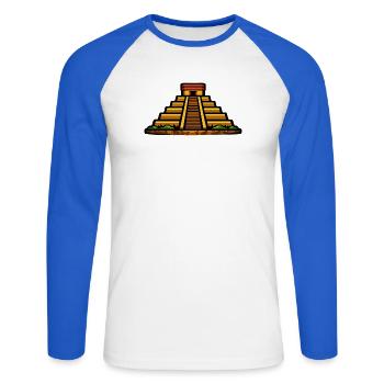 Maya-Pyramide Abendlicht - Unisex Baseballshirt langarm - Weiß/Royalblau - Vorne - Nik (191cm)
