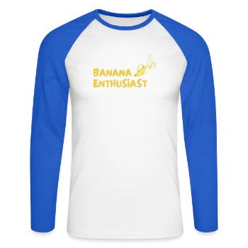 Banana Enthusiast Logo - Unisex Baseballshirt langarm - Weiß/Royalblau - Vorne - Nik (191cm)