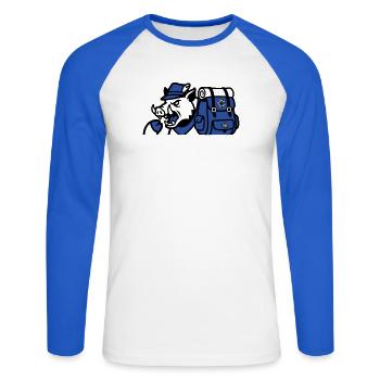 Logo du sac à dos Sanglier sauvage - T-shirt baseball manches longues Homme - blanc/bleu royal - Devant - Nik (191cm)