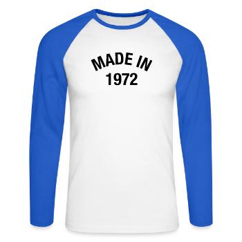 1972 Jahrgang 54. Geburtstag 54 Jahre alt - Unisex Baseballshirt langarm - Weiß/Royalblau - Vorne - Nik (191cm)