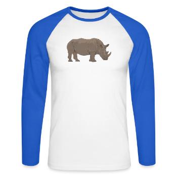 Rhino Silhouette im Vintage Sepia - Unisex Baseballshirt langarm - Weiß/Royalblau - Vorne - Nik (191cm)