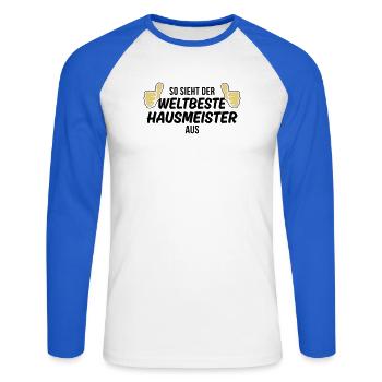 der weltbeste hausmeister - Unisex Baseballshirt langarm - Weiß/Royalblau - Vorne - Nik (191cm)