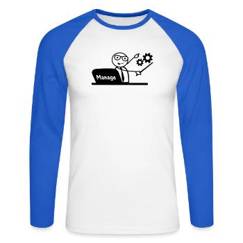 Gérer l’ordinateur portable Office - T-shirt baseball manches longues Homme - blanc/bleu royal - Devant - Nik (191cm)