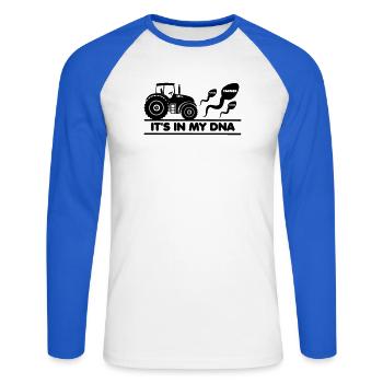 Agriculteur, c’est dans mon ADN - T-shirt baseball manches longues Homme - blanc/bleu royal - Devant - Nik (191cm)