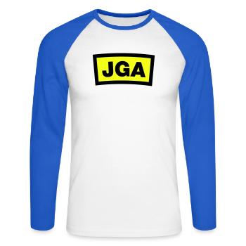 Bachelor Party - Emblem - Unisex Long Sleeve Baseball T-Shirt - white/royal blue - Front - Nik (191cm)