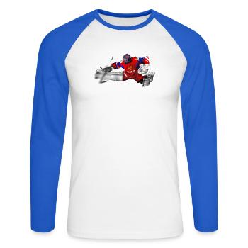 eishockey torwart - Unisex Long Sleeve Baseball T-Shirt - white/royal blue - Front - Nik (191cm)