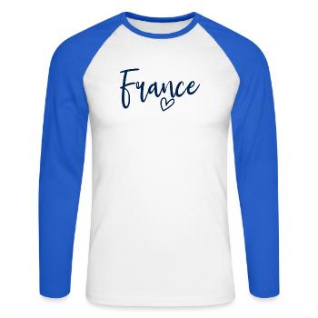 France Cœur Femmes Amour France - T-shirt baseball manches longues Homme - blanc/bleu royal - Devant - Nik (191cm)