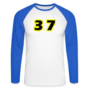 37 Zahl symbol - Unisex Baseballshirt langarm - Weiß/Royalblau - Vorne - Nik (191cm)