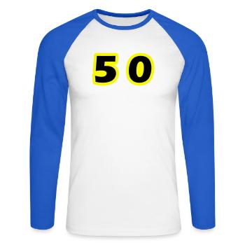 50 Number Symbol - Unisex Long Sleeve Baseball T-Shirt - white/royal blue - Front - Nik (191cm)