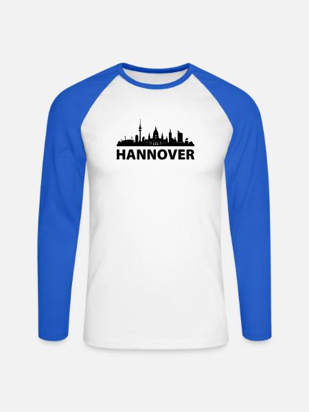 Hannover Skyline - Unisex Baseballshirt langarm - Weiß/Royalblau