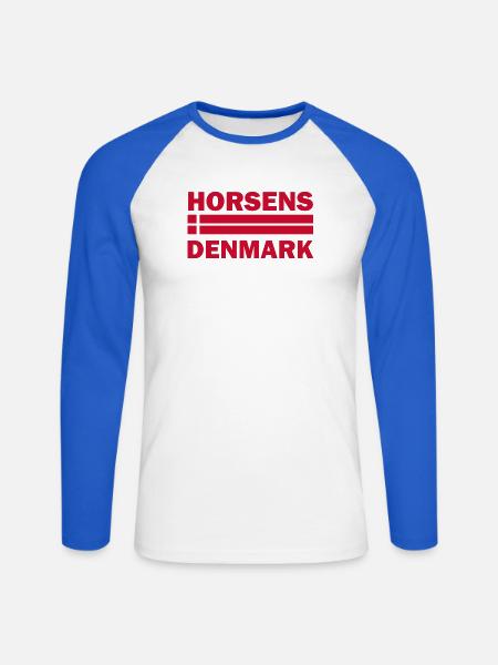 Horsens Dänemark-Flaggenmotiv - Unisex Baseballshirt langarm - Weiß/Royalblau