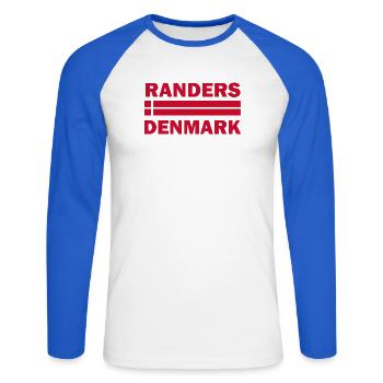 Randers-Dänemark-Flaggenemblem - Unisex Baseballshirt langarm - Weiß/Royalblau - Vorne - Nik (191cm)