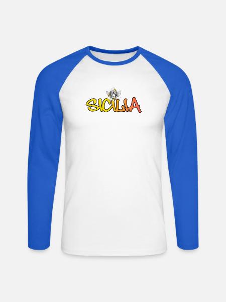 Sicilia - Unisex Baseballshirt langarm - Weiß/Royalblau