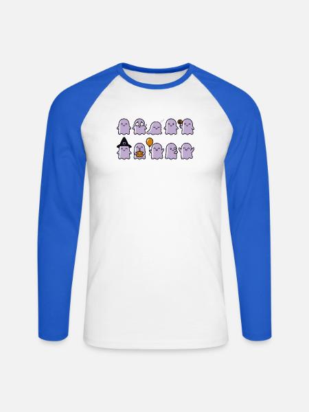 Cute Halloween Ghosts Pattern - Unisex Baseballshirt langarm - Weiß/Royalblau