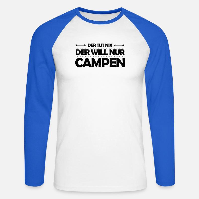 Der tut nix – der will nur campen Camping Spruch - Unisex Baseballshirt langarm - Weiß/Royalblau