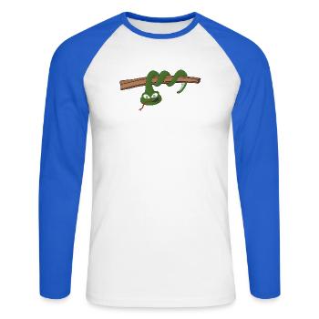 Un serpent suspendu - T-shirt baseball manches longues Homme - blanc/bleu royal - Devant - Nik (191cm)