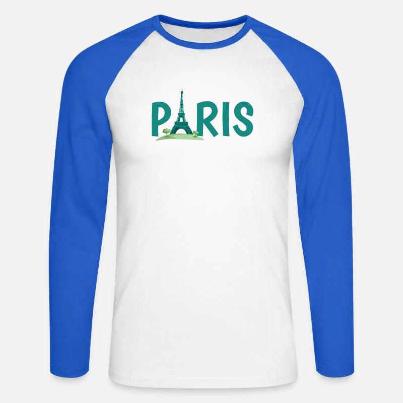 Skyline von Paris mit Eiffelturm Illustration - Unisex Baseballshirt langarm - Weiß/Royalblau