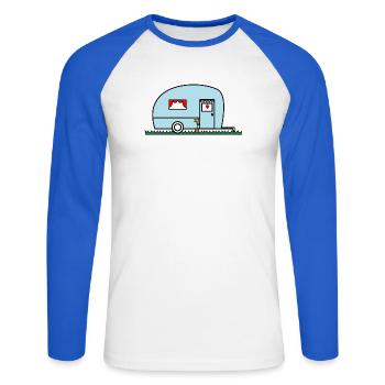 HOLIDAY. HAPPY HOLIDAYS. MISTRESS. MASTER. TEACHER - Unisex Long Sleeve Baseball T-Shirt - white/royal blue - Front - Nik (191cm)