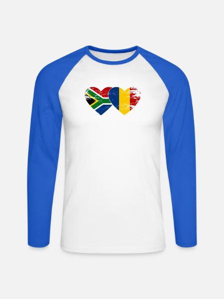 Südafrika Rumänien Flaggen Herz - Unisex Baseballshirt langarm - Weiß/Royalblau