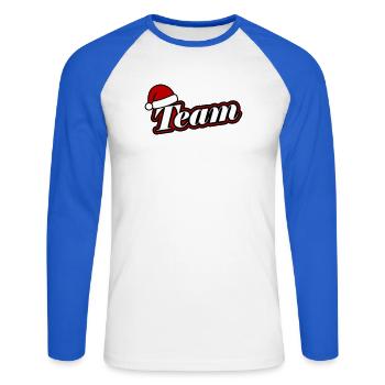 Équipe de Noël Père Noël Hat - T-shirt baseball manches longues Homme - blanc/bleu royal - Devant - Nik (191cm)