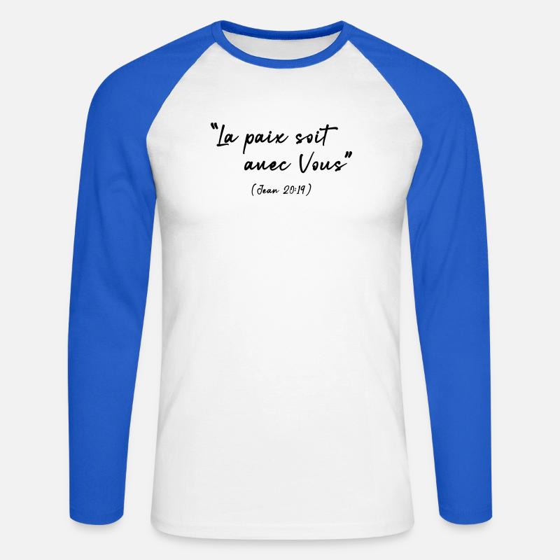 Friede sei mit dir (Johannes 20,19) - Unisex Baseballshirt langarm - Weiß/Royalblau