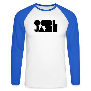 Logo jazz audacieux et cool - T-shirt baseball manches longues Homme - blanc/bleu royal - Devant - Nik (191cm)