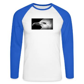 Schwarzweißes Möwenprofil - Unisex Baseballshirt langarm - Weiß/Royalblau - Vorne - Nik (191cm)