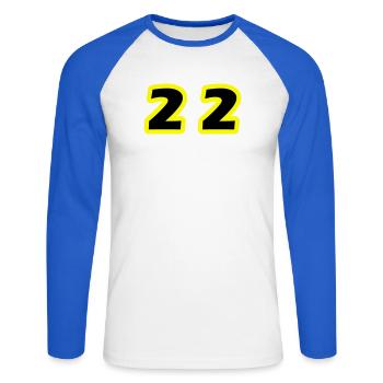 22 Number Symbol - Unisex Long Sleeve Baseball T-Shirt - white/royal blue - Front - Nik (191cm)