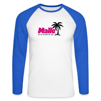 Malle ist nur einmal im Jahr 2026 - pink - Unisex Baseballshirt langarm - Weiß/Royalblau - Vorne - Nik (191cm)