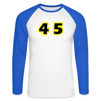 45 Zahl symbol - Unisex Baseballshirt langarm - Weiß/Royalblau - Vorne - Nik (191cm)