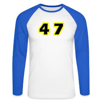 47 Zahl symbol - Unisex Baseballshirt langarm - Weiß/Royalblau - Vorne - Nik (191cm)