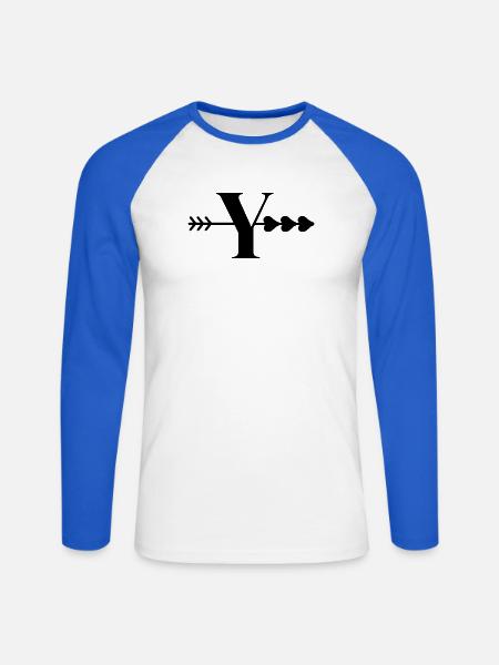 Buchstabe y Pfeil Herz - Unisex Baseballshirt langarm - Weiß/Royalblau