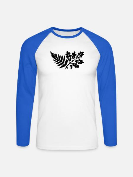 Farn Eichenlaub Wald Silhouette - Unisex Baseballshirt langarm - Weiß/Royalblau