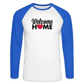 Coeur de Welcome Home - T-shirt baseball manches longues Homme - blanc/bleu royal - Devant - Nik (191cm)