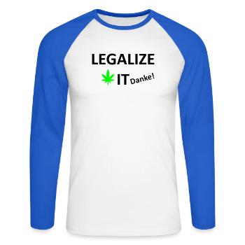 Legalize It weed Cannabis Marihuana - Unisex Baseballshirt langarm - Weiß/Royalblau - Vorne - Nik (191cm)
