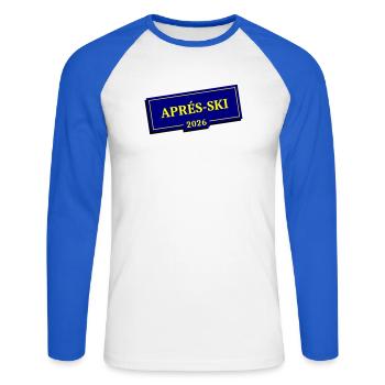Après-ski 2026 - T-shirt baseball manches longues Homme - blanc/bleu royal - Devant - Nik (191cm)