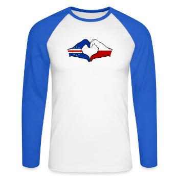 Drapeau du Cap-Vert Pologne Mains en forme de cœur - T-shirt baseball manches longues Homme - blanc/bleu royal - Devant - Nik (191cm)