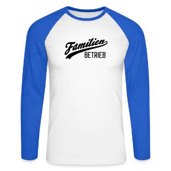 Familienbetrieb - Unisex Baseballshirt langarm - Weiß/Royalblau - Vorne - Nik (191cm)