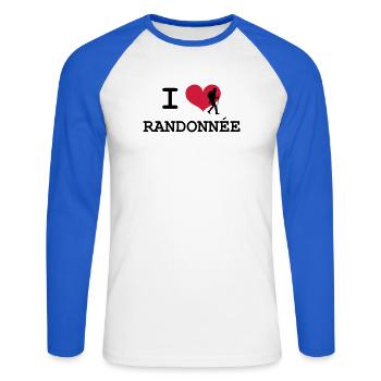 I Love Randonnée - T-shirt baseball manches longues Homme - blanc/bleu royal - Devant - Nik (191cm)
