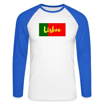 Lissabon Stadt in portugiesischen Flaggenfarben - Unisex Baseballshirt langarm - Weiß/Royalblau - Vorne - Nik (191cm)