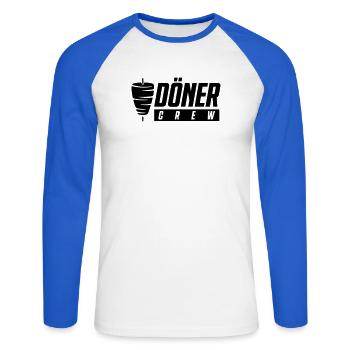 Döner Crew - Unisex Long Sleeve Baseball T-Shirt - white/royal blue - Front - Nik (191cm)