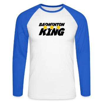 Der König des Badminton - Unisex Baseballshirt langarm - Weiß/Royalblau - Vorne - Nik (191cm)
