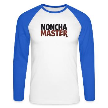 NONCHA-MEISTER - Unisex Baseballshirt langarm - Weiß/Royalblau - Vorne - Nik (191cm)
