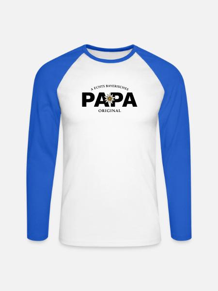 Bayerisches Original - Papa - Unisex Baseballshirt langarm - Weiß/Royalblau